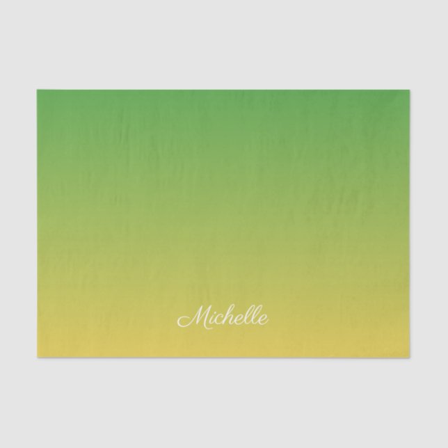 Personalised green and yellow ombre tissue paper (Front)
