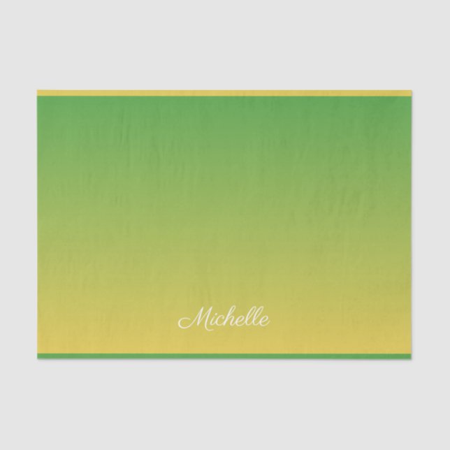 Personalised green and yellow ombre tissue paper (Front)
