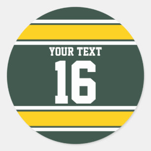 Personalised Green and Yellow Sports Stripes Classic Round Sticker