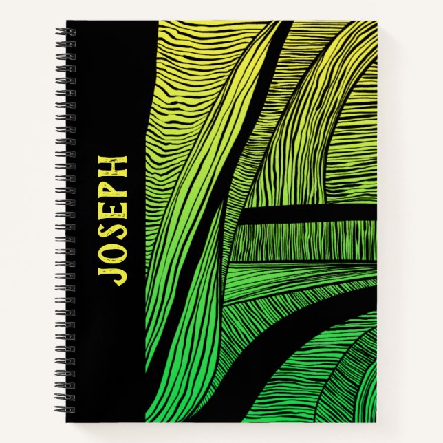 Personalised Green and Yellow Wave Merge Notebook (Front)