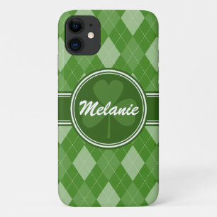 Personalised Green Argyle Pattern with Clover iPhone 11 Case