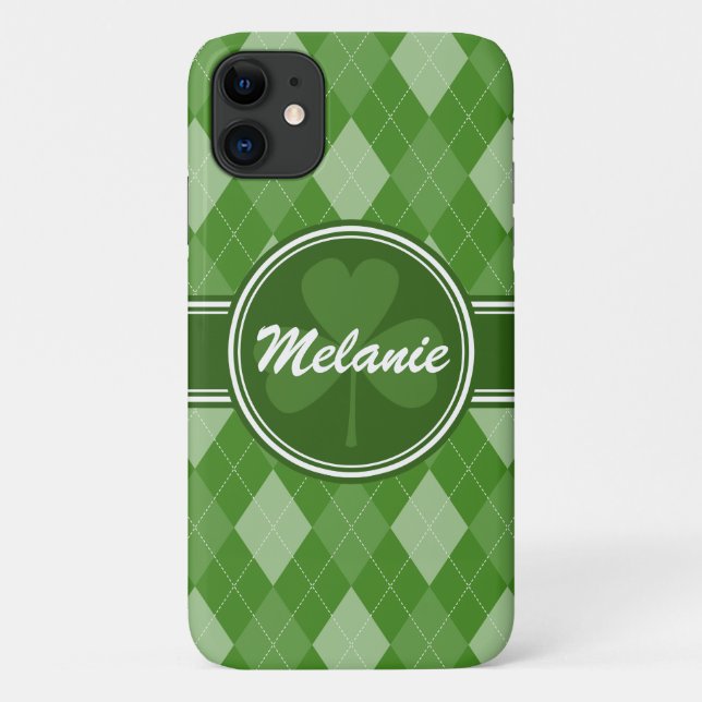 Personalised Green Argyle Pattern with Clover Case-Mate iPhone Case (Back)