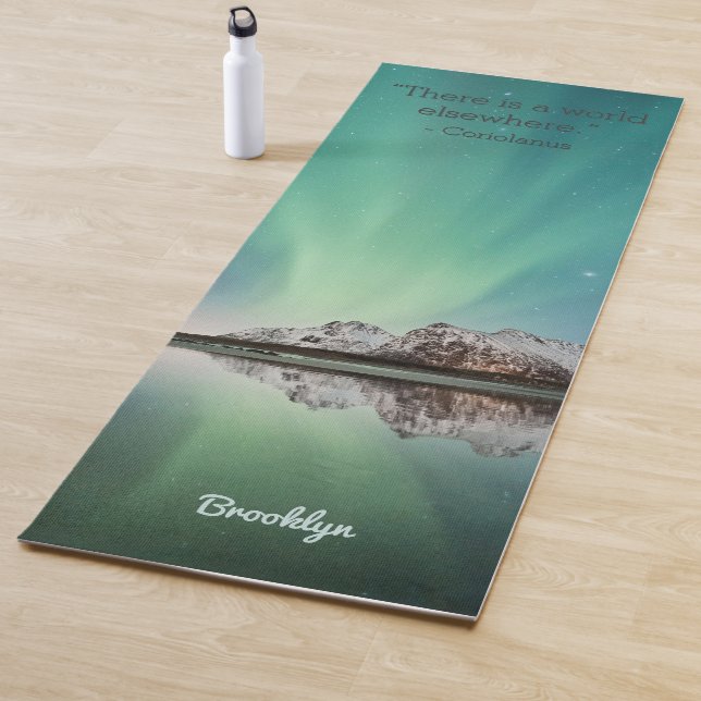 Personalised Green Aurora Inspiring Quote Yoga Mat (In Situ)