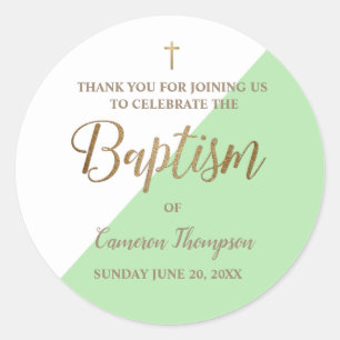 Personalised green Baby baptism thank you Classic Round Sticker