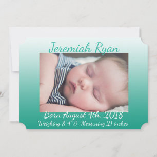 Personalised Green  Baby Photo Birth Announcements