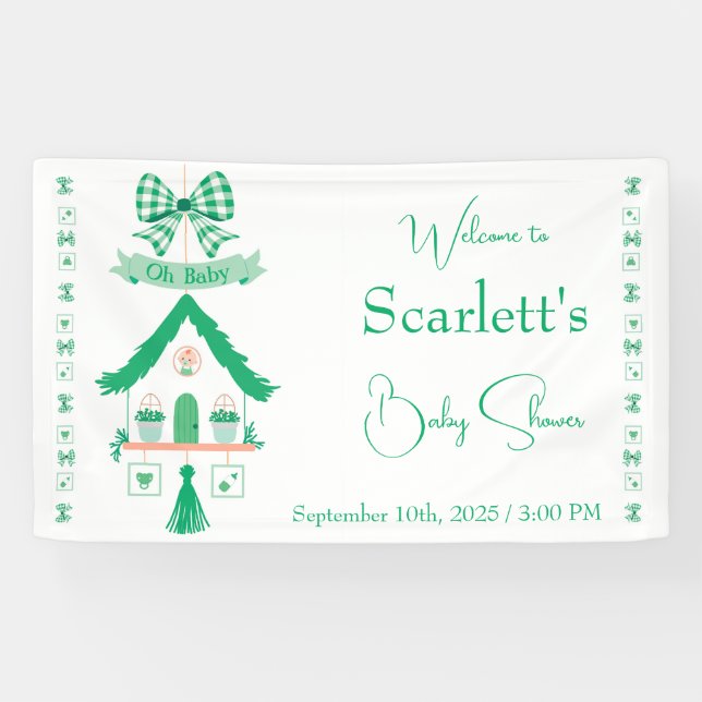 Personalised Green Baby Shower Vector Style Banner (Horizontal)