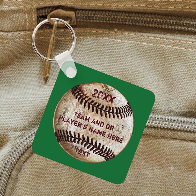 Personalised Green, Baseball Gift Ideas, Key Ring (Personalized baseball gifts for team. Cheap baseball favors, souvenirs. End of baseball season gifts)
