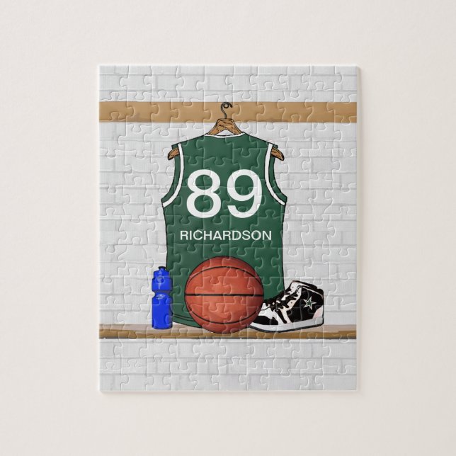 Personalised green Basketball Jersey Jigsaw Puzzle (Vertical)