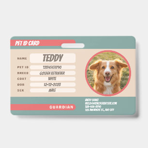 Personalised Green Beige Pink Dog Photo ID Badge