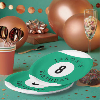 Personalised Green Billiard Pool Ball Birthday Paper Plate