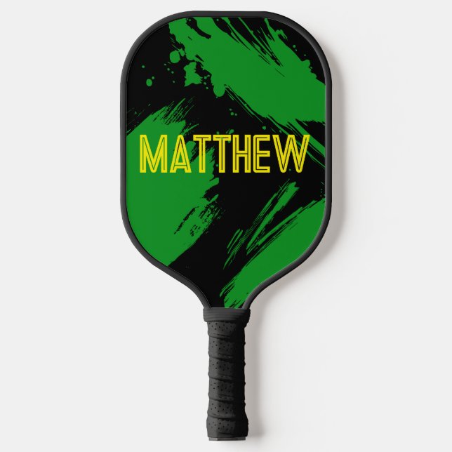 Personalised Green Black Abstract Custom Name Pickleball Paddle (Front)