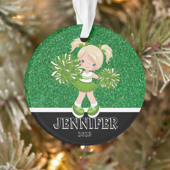 Personalised Green & Black Cheerleading Ornament  (Tree)