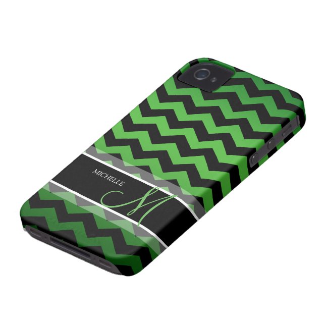 Personalised Green & Black Chevron Case-Mate iPhone Case (Bottom)