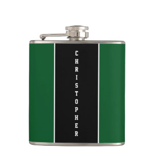 Personalised Green Black Stripe Flask