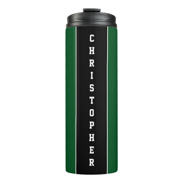 Personalised Green Black Stripe Thermal Tumbler (Front)