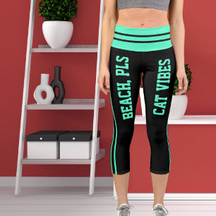 Personalised Green Blue Black Stripe Pet Cat Theme Capri Leggings