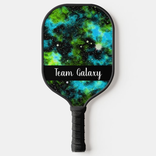 Personalised Green Blue Galaxy Cosmic Space Pickleball Paddle (Front)