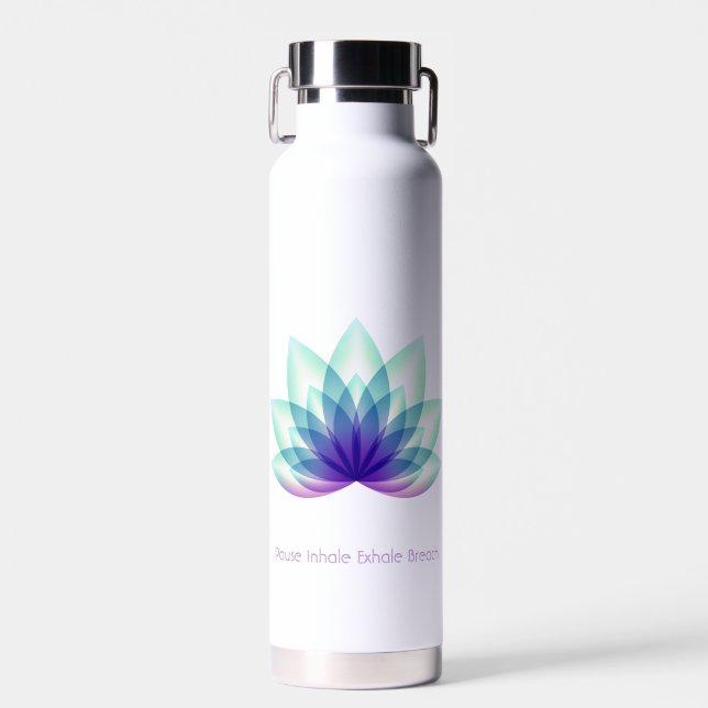 Personalised Green Blue Purple Lotus Flower Water Bottle (Front)