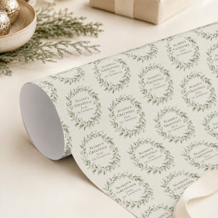 Personalised Green Botanical Christmas Wreath Wrapping Paper