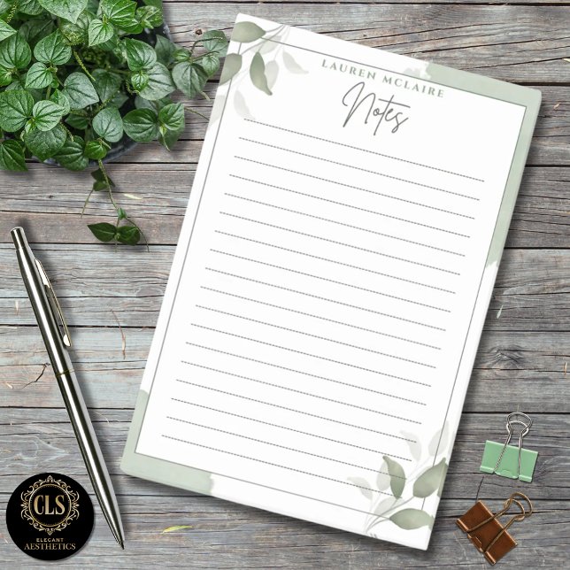 Personalised Green Botanical Lined Post-It® Notes (Creator Uploaded)