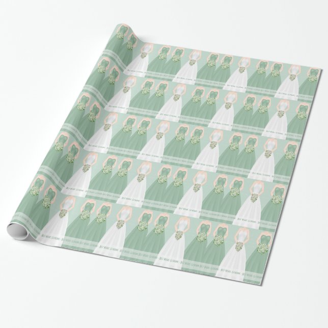 Personalised Green Bridal Shower Wrapping Paper (Unrolled)