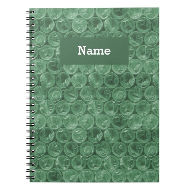 Personalised green bubble wrap pattern notebook (Front)