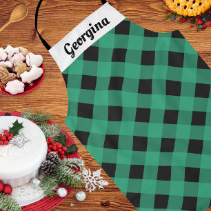 Personalised Green Buffalo Plaid Patterned Kitchen Apron