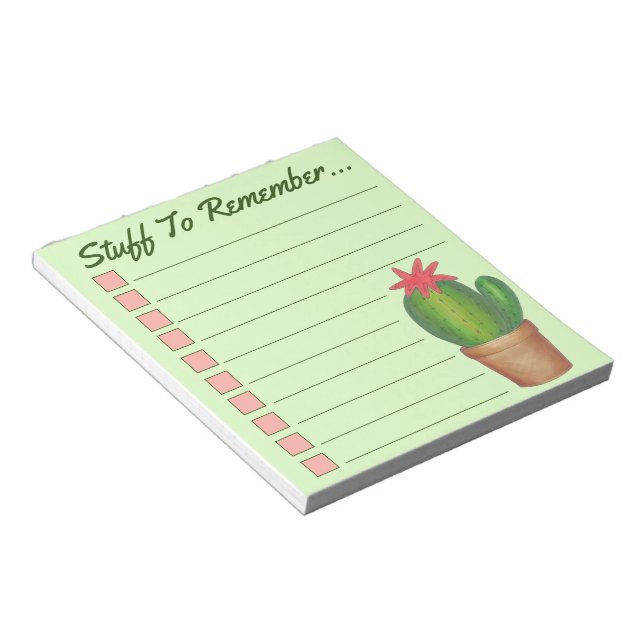 Personalised Green Cactus Potted Plant Checklist Notepad (Angled)