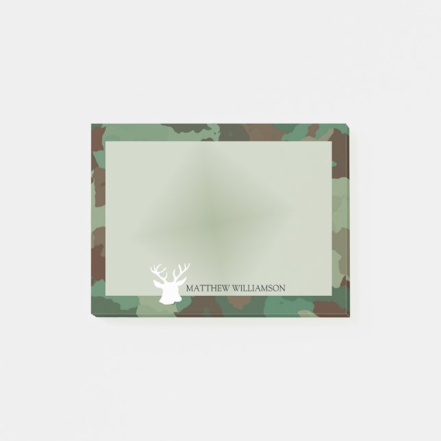 Personalised Green Camo Frame with Buck Silhouette Post-it Notes (Front)