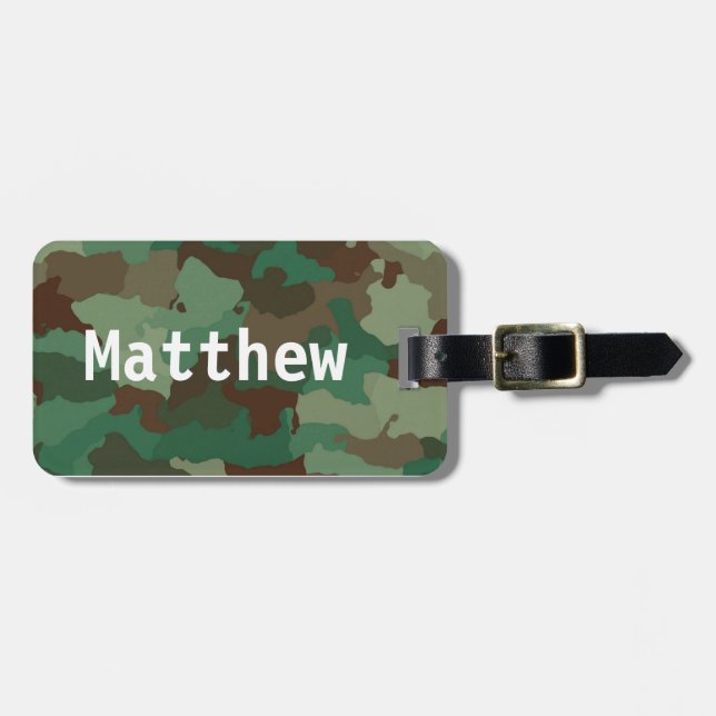 Personalised Green Camo Luggage Tag (Front Horizontal)