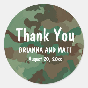 Personalised Green Camo Thank You Wedding Sticker