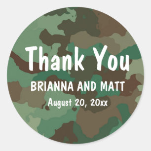Personalised Green Camo Thank You Wedding Sticker