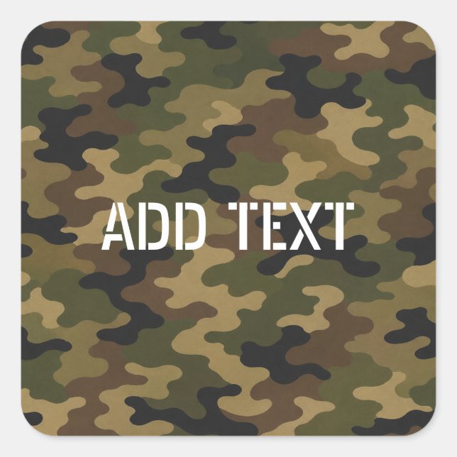 Personalised Green Camouflage Army Square Sticker (Front)
