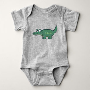 Personalised Green Cartoon Alligator Baby Bodysuit