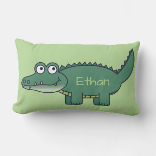 Personalised Green Cartoon Alligator Lumbar Cushion