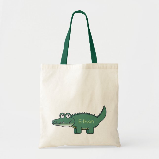 Personalised Green Cartoon Alligator Tote Bag (Front)