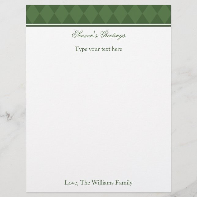 Personalised Green Christmas Holiday Stationary (Front)