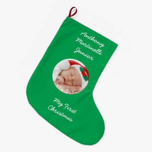 Personalised Green Christmas Stocking with Photo