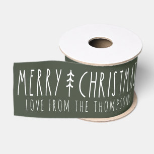 Personalised Green Christmas Tree Gift Wrap Grosgrain Ribbon