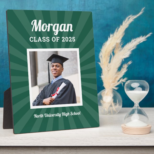 Personalised Green Class of 2025 Graduation Photo Plaque (Side)