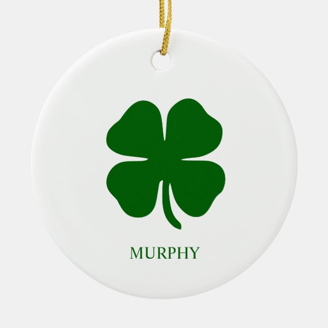Personalised Green Clover Ceramic Tree Decoration (Front)