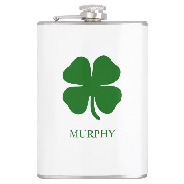 Personalised Green Clover Hip Flask (Front)