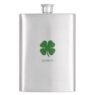 Personalised Green Clover Hip Flask