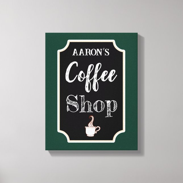 Personalised Green Coffee Shop Art Canvas Print (Front)