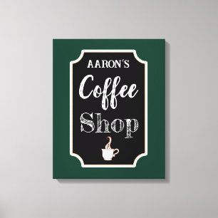 Personalised Green Coffee Shop Art Canvas Print