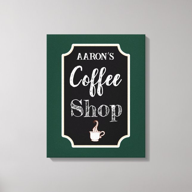 Personalised Green Coffee Shop Art Canvas Print (Front)