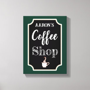 Personalised Green Coffee Shop Art Canvas Print