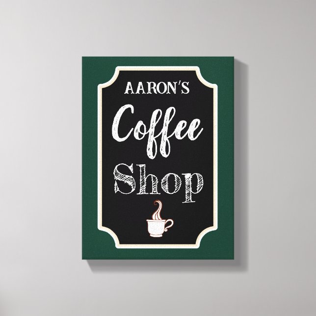 Personalised Green Coffee Shop Art Canvas Print (Front)