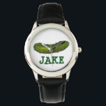 Personalised Green Dill Pickle Pickles Watch<br><div class="desc">Features an original marker illustration of a green dill pickle. Simply personalise with your name!</div>