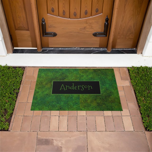 Personalised Green Dinosaur Hide  Doormat (Outdoor)